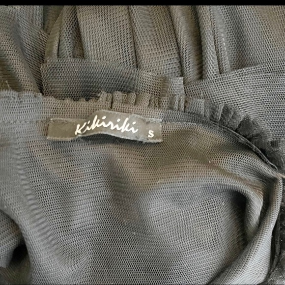 Black Off the Shoulder Lace Up Tulle Layered Blouse Size Small - Picture 7 of 8